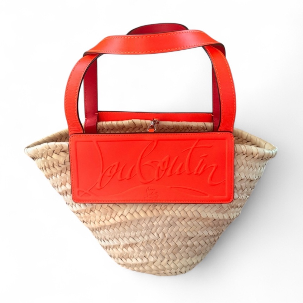 Christian Louboutin Orange and Tan Woven Bag Straw Tote authentic COA INCLUDED